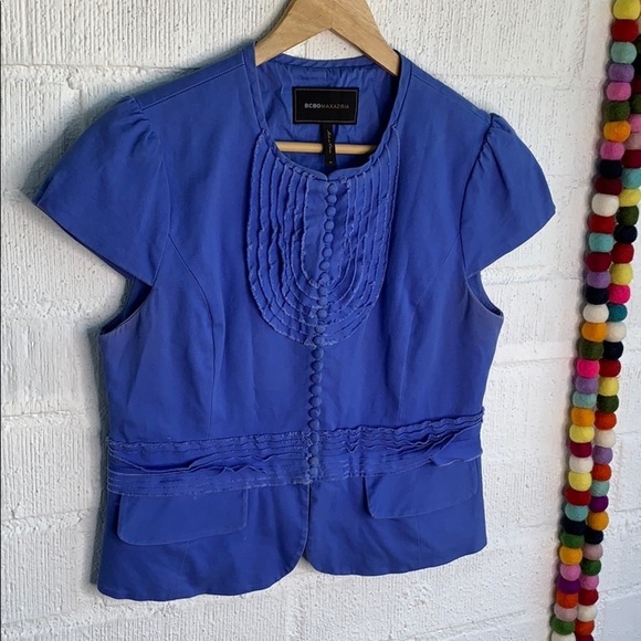 BCBGMaxAzria Embellished Detail Peplum Cap Sleeve Jacket Blazer M - Picture 2 of 7